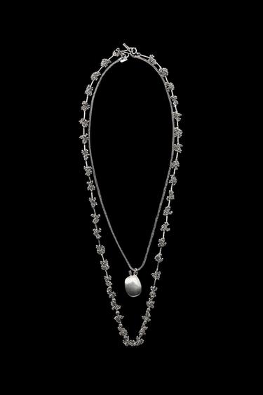 Zara 2-PACK NECKLACES WITH PIECES AND BOTTLE - Silver - Image 0