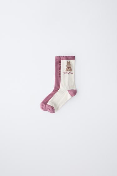 2ER-PACK LANGE SOCKEN MIT HÄSCHEN - Rosa pudrig von Zara - Bild 0