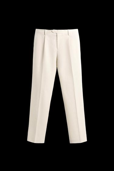 REGULAR FIT PLEATED TROUSERS - Ecru by Zara - Image 0