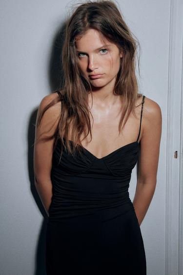 MIDI STRAPPY RUCHED DRESS - Black by Zara - Image 3