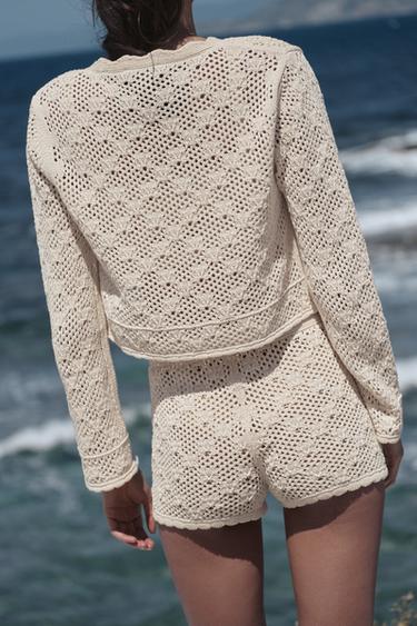POINTELLE FLORAL CARDIGAN - Light beige by Zara - Image 3