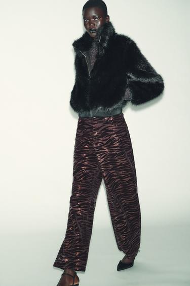 SHORT FAUX FUR COAT WITH HIGH NECK - Black by Zara