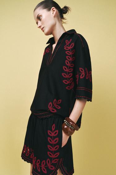 ZW COLLECTION EMBROIDERED SHIRT - Black by Zara - Image 5