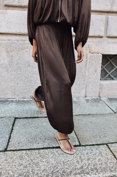 SATIN SAROUEL TROUSERS - Brown by Zara - Image 1
