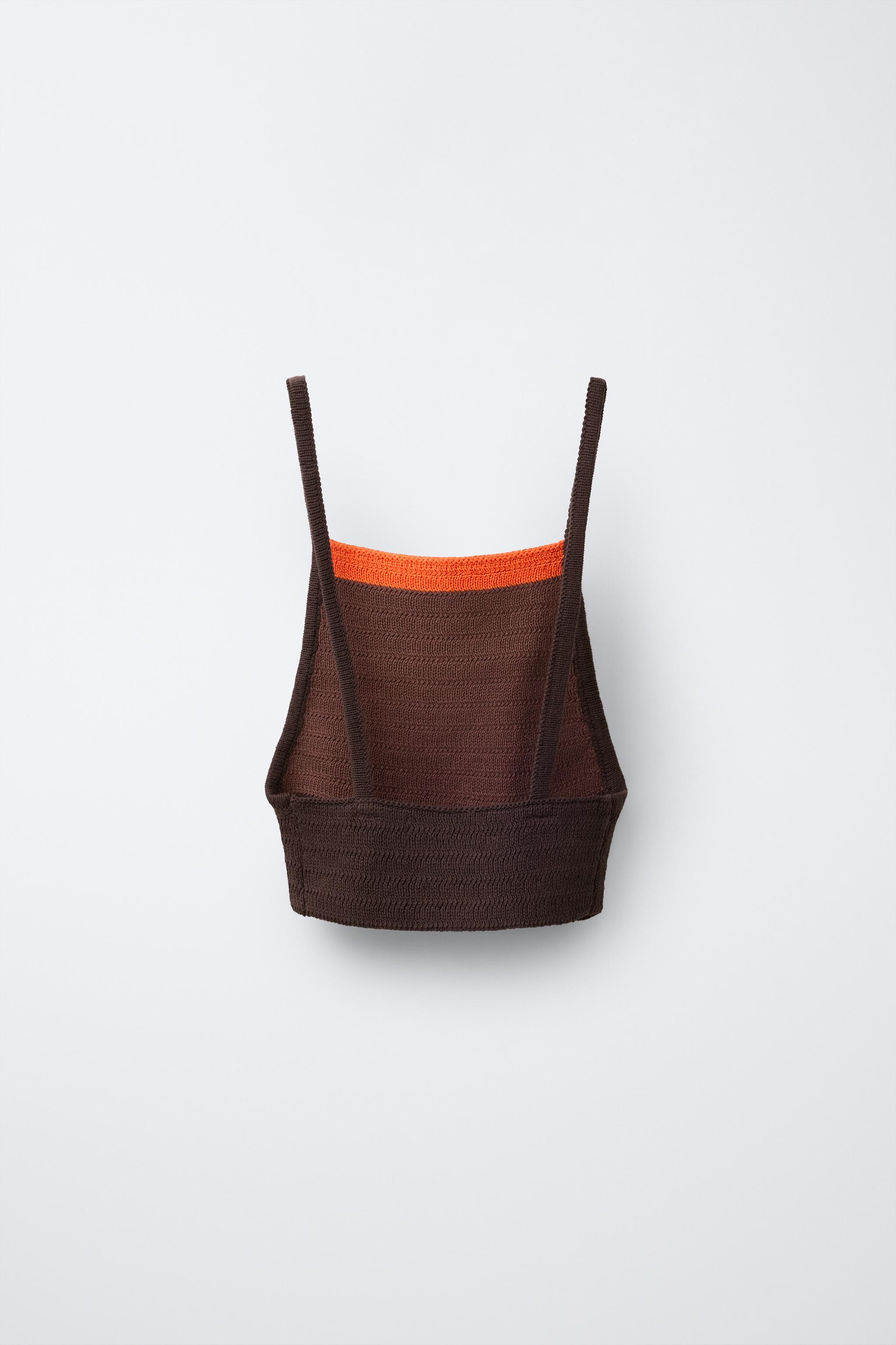 CONTRAST STRIPE CROCHET KNIT TOP - Brown | ZARA United States
