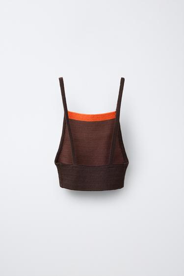 TOP EN CROCHET À RAYURES EN CONTRASTE - Marron de Zara - Image 1