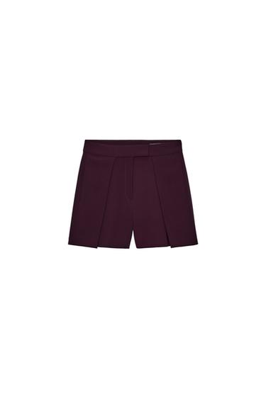 PLEATED BERMUDA SHORTS ZW COLLECTION - Burgundy by Zara