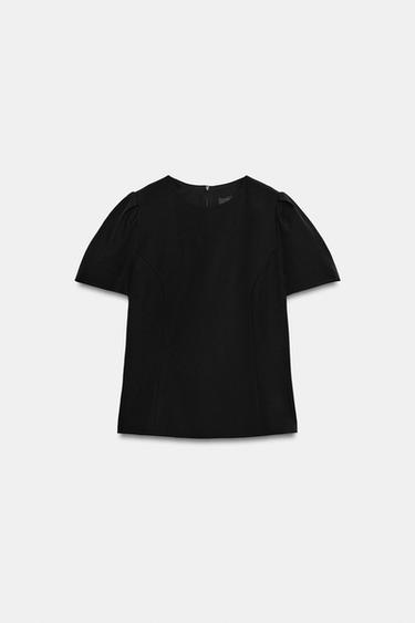 TOP ELÁSTICO MANGA ABULLONADA - Negro de Zara - Imagen 0