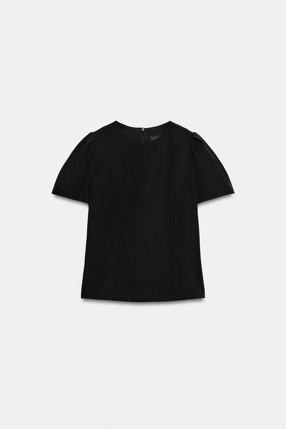 TOP ELÁSTICO MANGA ABULLONADA - Negro de Zara - Imagen 0