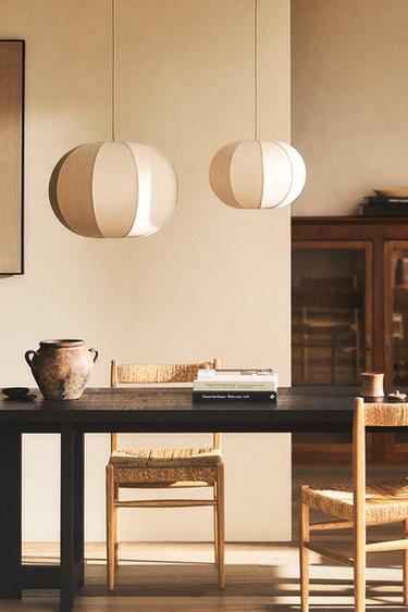 Zara LARGE LINEN PENDANT LAMP - Ecru