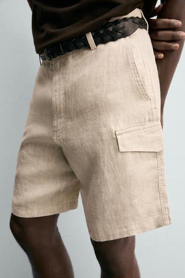 SHORT CARGO REGULAR FIT 100% LIN - Beige clair de Zara - Image 5
