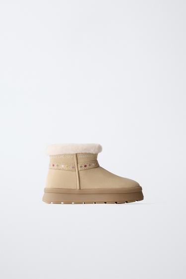 БОТИНКИ С ВЫШИВКОЙ — Коричневый от Zara