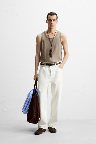 CAMISETA TANK 100% LINO - Marrón de Zara - Imagen 0