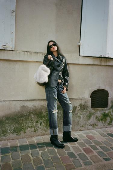 Zara TRF MID-RISE RIPPED STRAIGHT JEANS - Navy blue