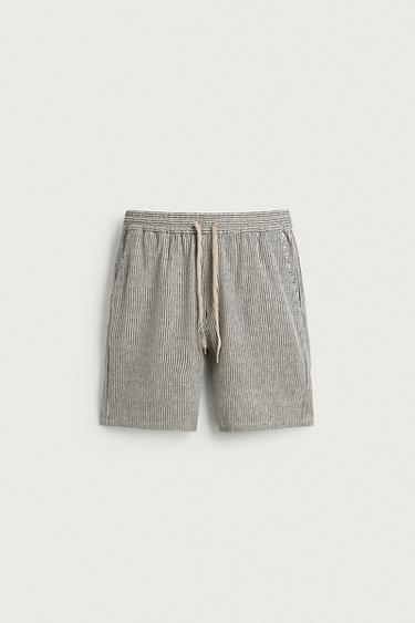VISCOSE - LINEN RELAXED FIT BERMUDA SHORTS - striped by Zara