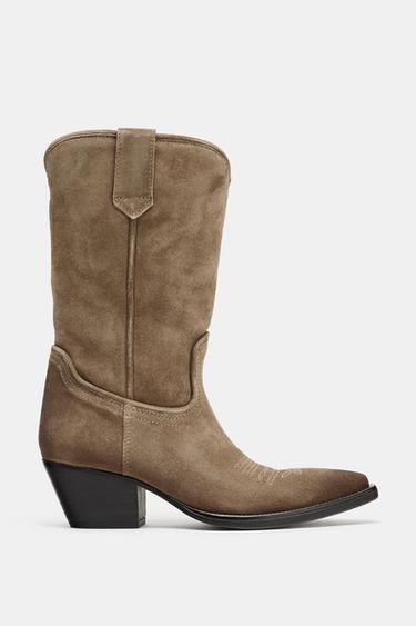 Zara SPLIT SUEDE COWBOY ANKLE BOOTS - Taupe Gray