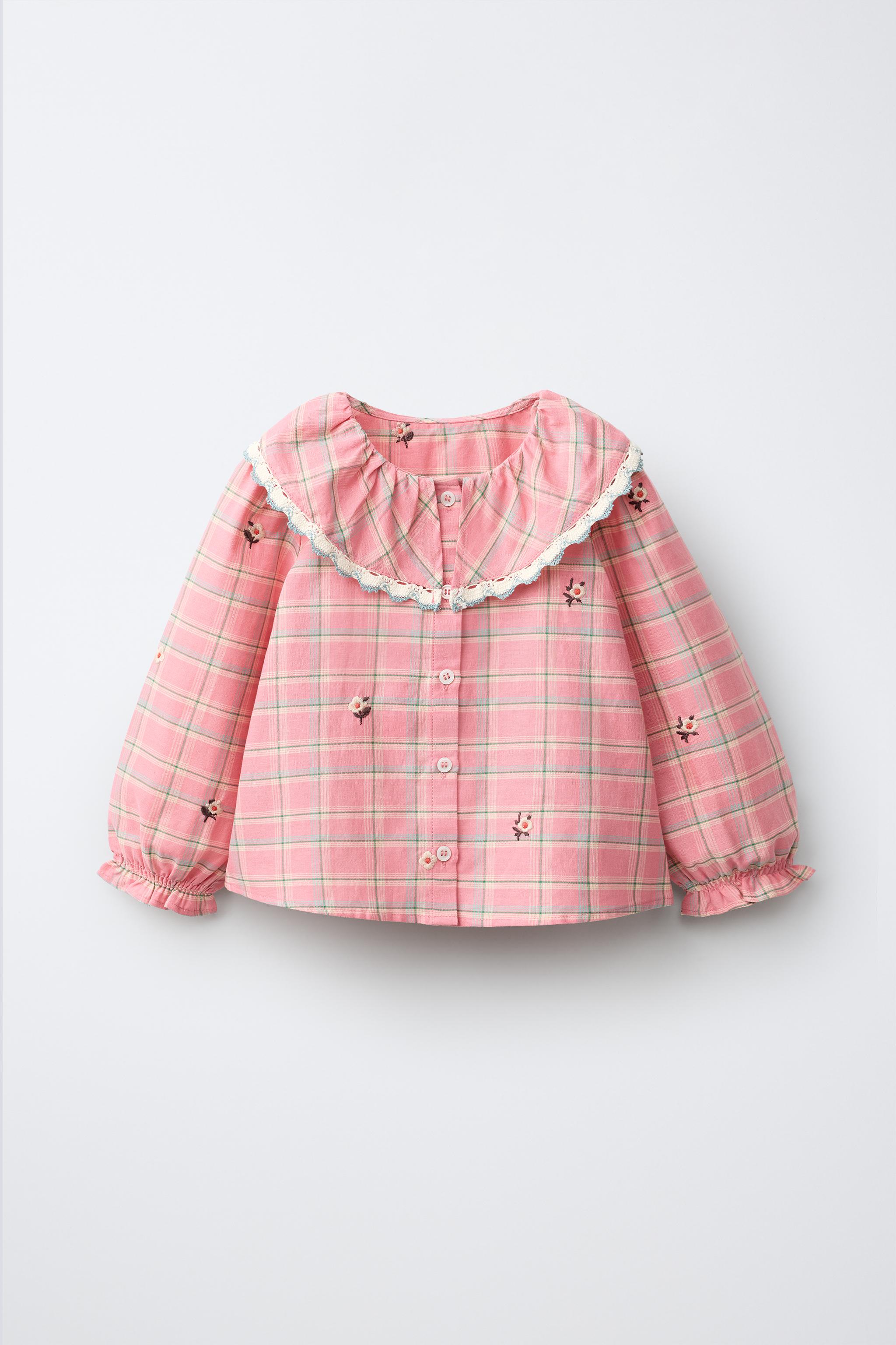 チェック柄刺繍シャツ - ピンク | ZARA Japan / 日本