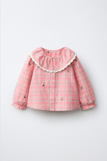 CHEMISE À CARREAUX BRODÉS - Rose de Zara
