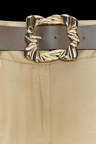WEITE SATINHOSE MIT GÜRTEL - Hellbraun von Zara