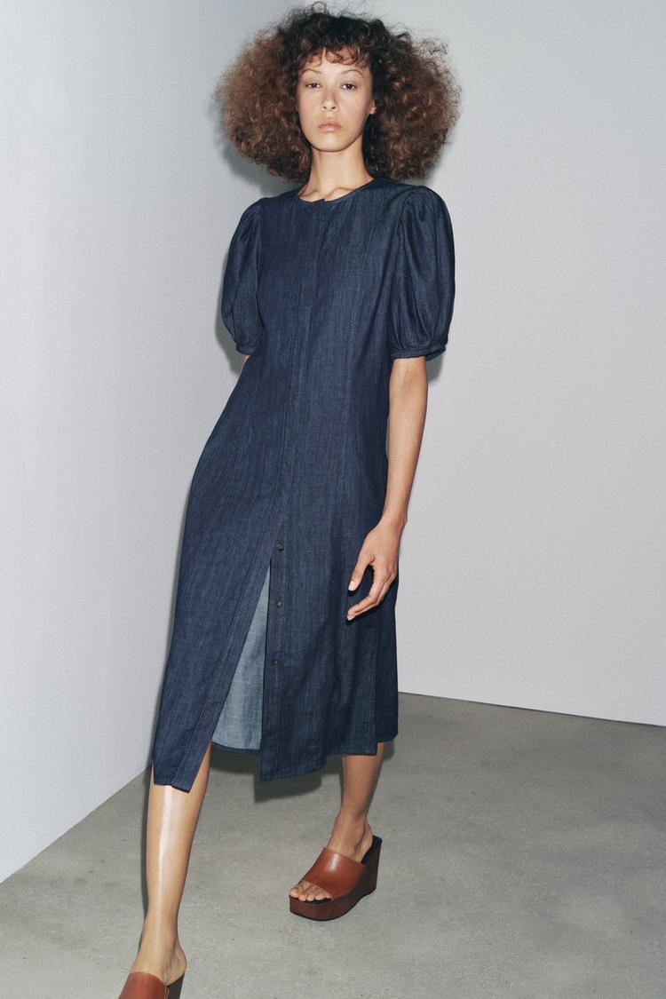 Denim Zara Robe Bouton ROBE EN JEAN ZW COLLECTION Bleu