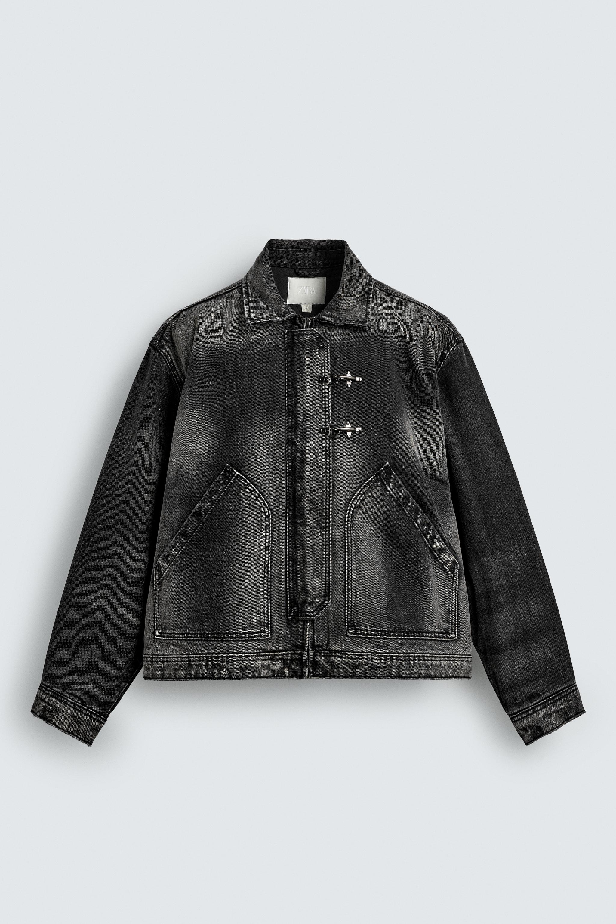 BOXY FIT DENIM JACKET WITH FIREMAN CLASPS - Charcoal | ZARA United