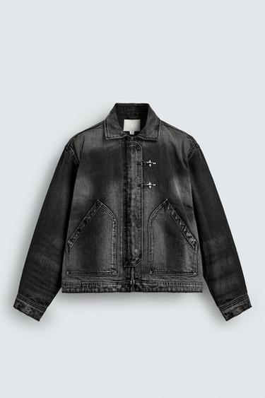 BOXY FIT DENIM JACKET WITH FIREMAN CLASPS - Charcoal by Zara