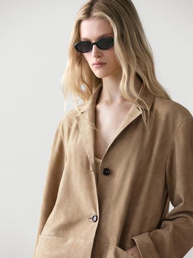 Zara Suede leather blazer with pocket details - Sand