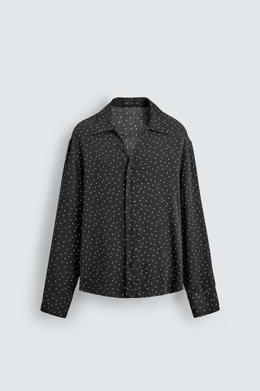 Zara FLOWY POLKA DOT PRINT SHIRT - Black / White