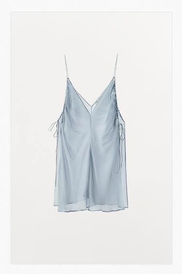 SEMI-SHEER DRAPED TOP - Blue by Zara