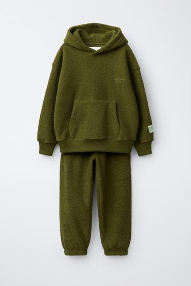 Zara HOODIE SWEATSHIRT AND JOGGER PANTS SET WITH LABEL TEXTURE - Green