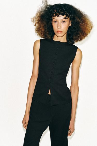 TOP GILET À BOUTONS - Noir de Zara