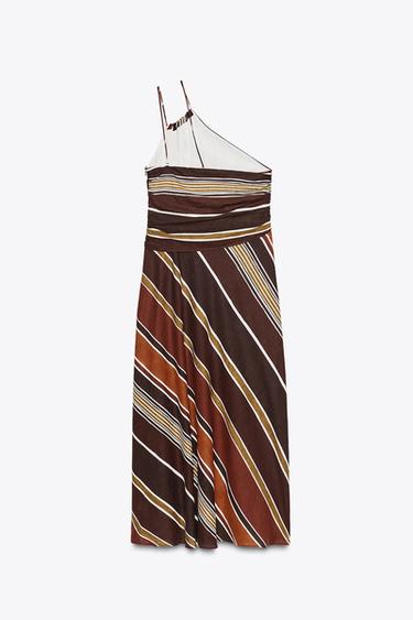 STRIPED ASYMMETRIC MIDI DRESS - Multicoloured by Zara - Image 9