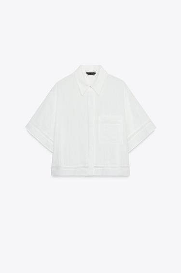 Zara HEMSTITCH SHORT SHIRT - Oyster-white
