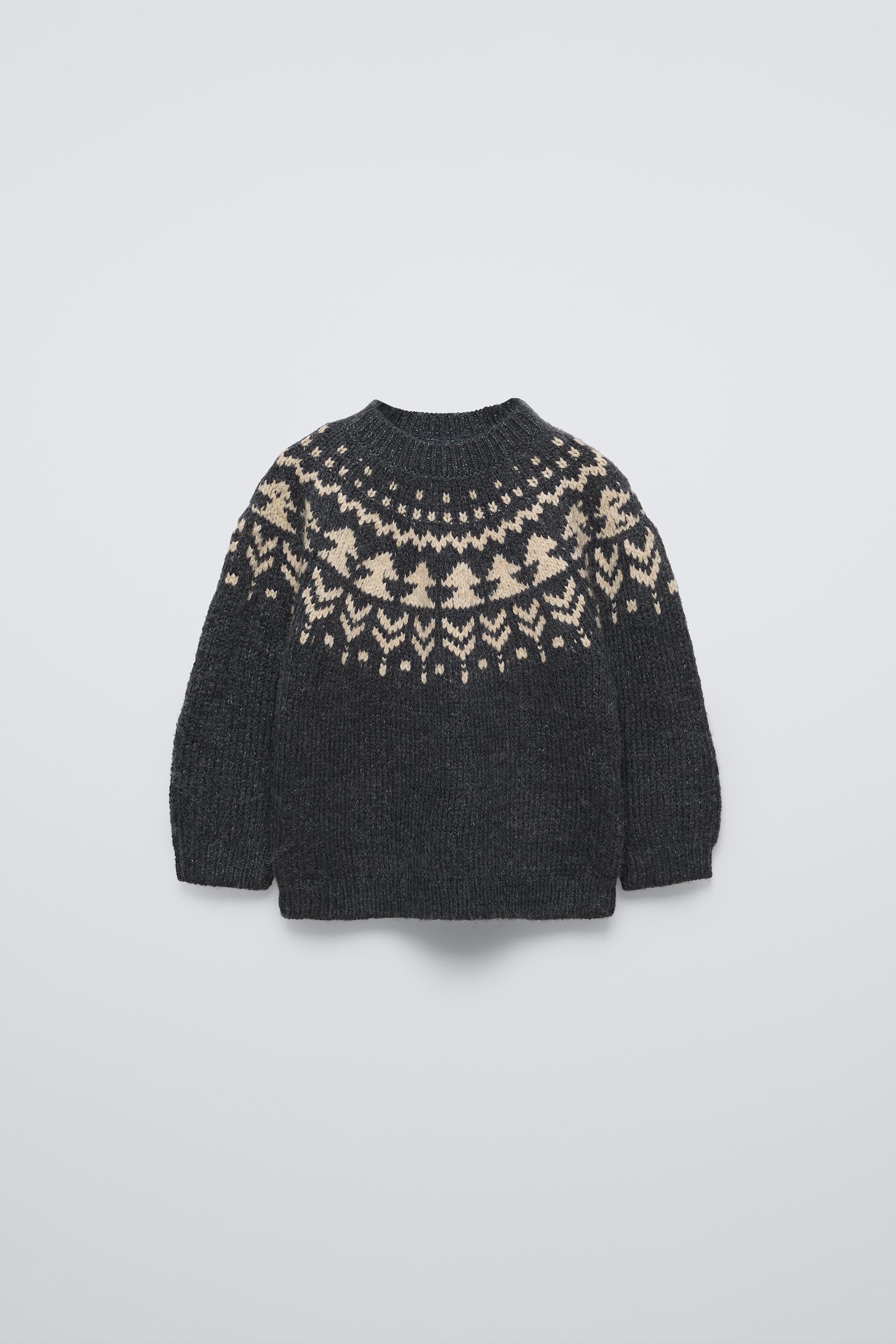 PULL EN MAILLE JACQUARD Gris fonce ZARA Canada