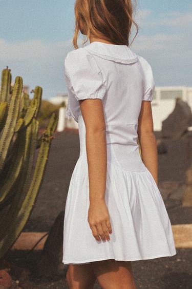 POPLIN DRESS WITH PETER PAN COLLAR - White by Zara - Image 3