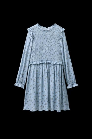 VESTIDO FLORES NIDO DE ABEJA - Azul claro de Zara - Imagen 0