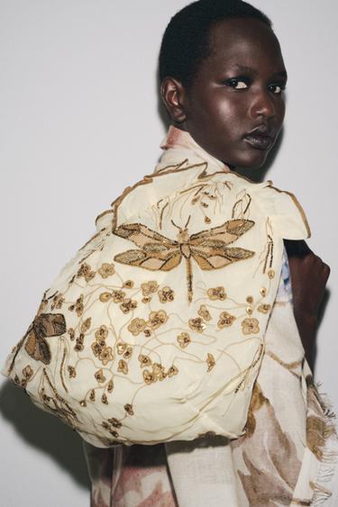 EMBROIDERED DETAIL TOTE BAG - Golden by Zara - Image 1