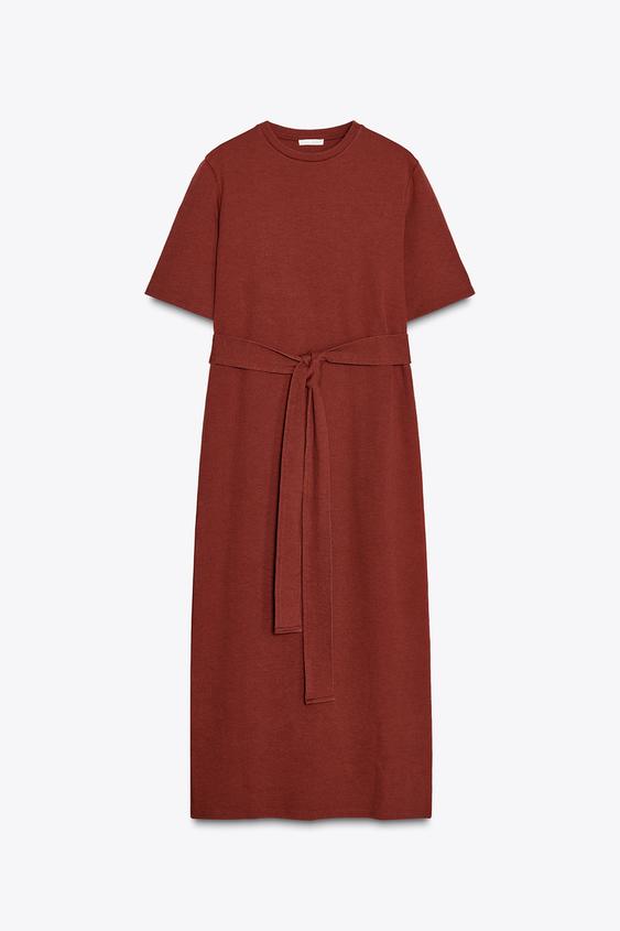 PLETENÉ ŠATY S PÁSKEM - Tmavě červená od Zara - Obrázek 4