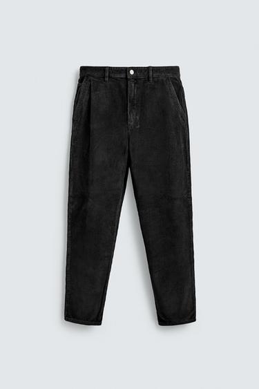 Zara TAPERED FIT CORDUROY PANTS - Black