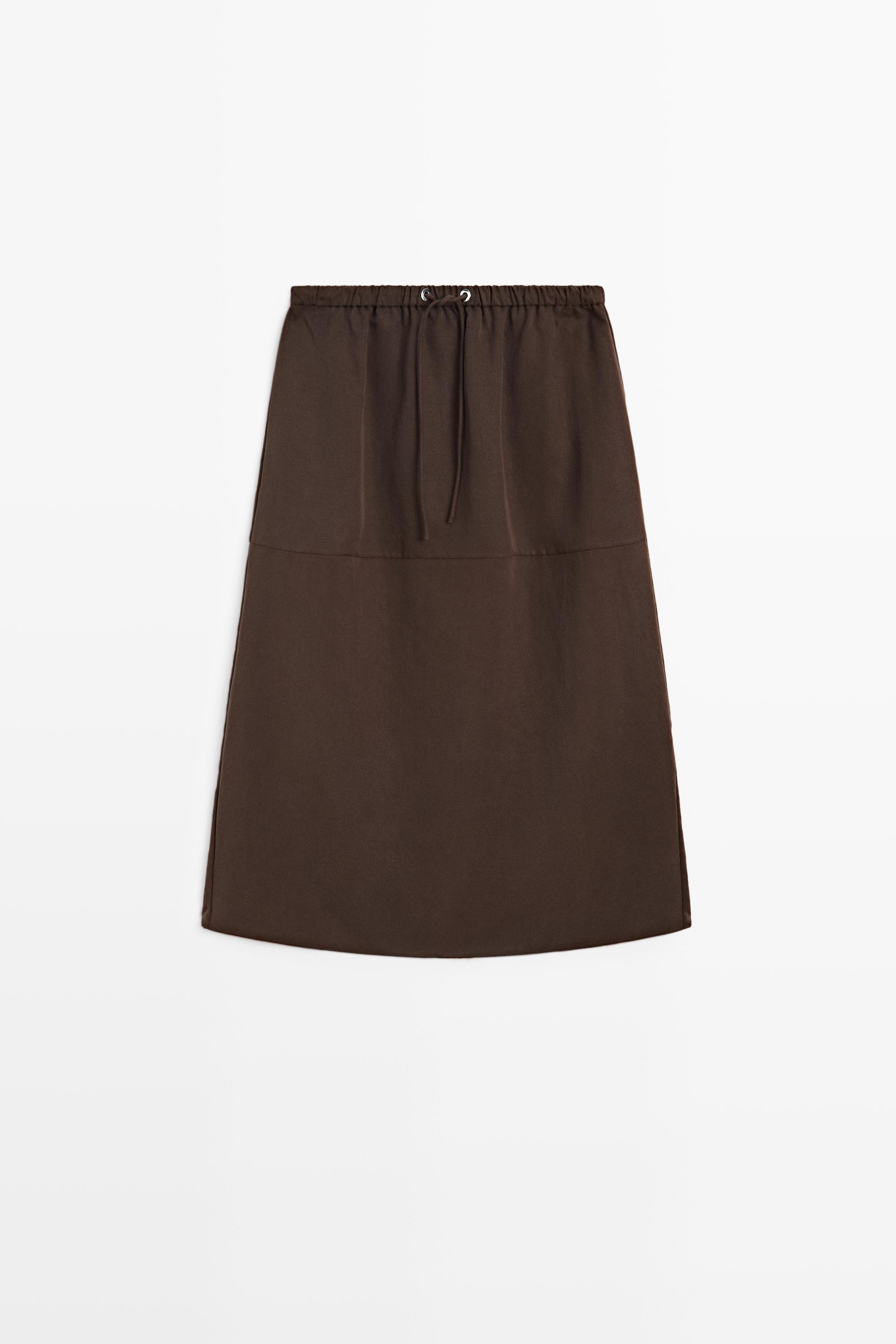 Flowing midi skirt with drawstring