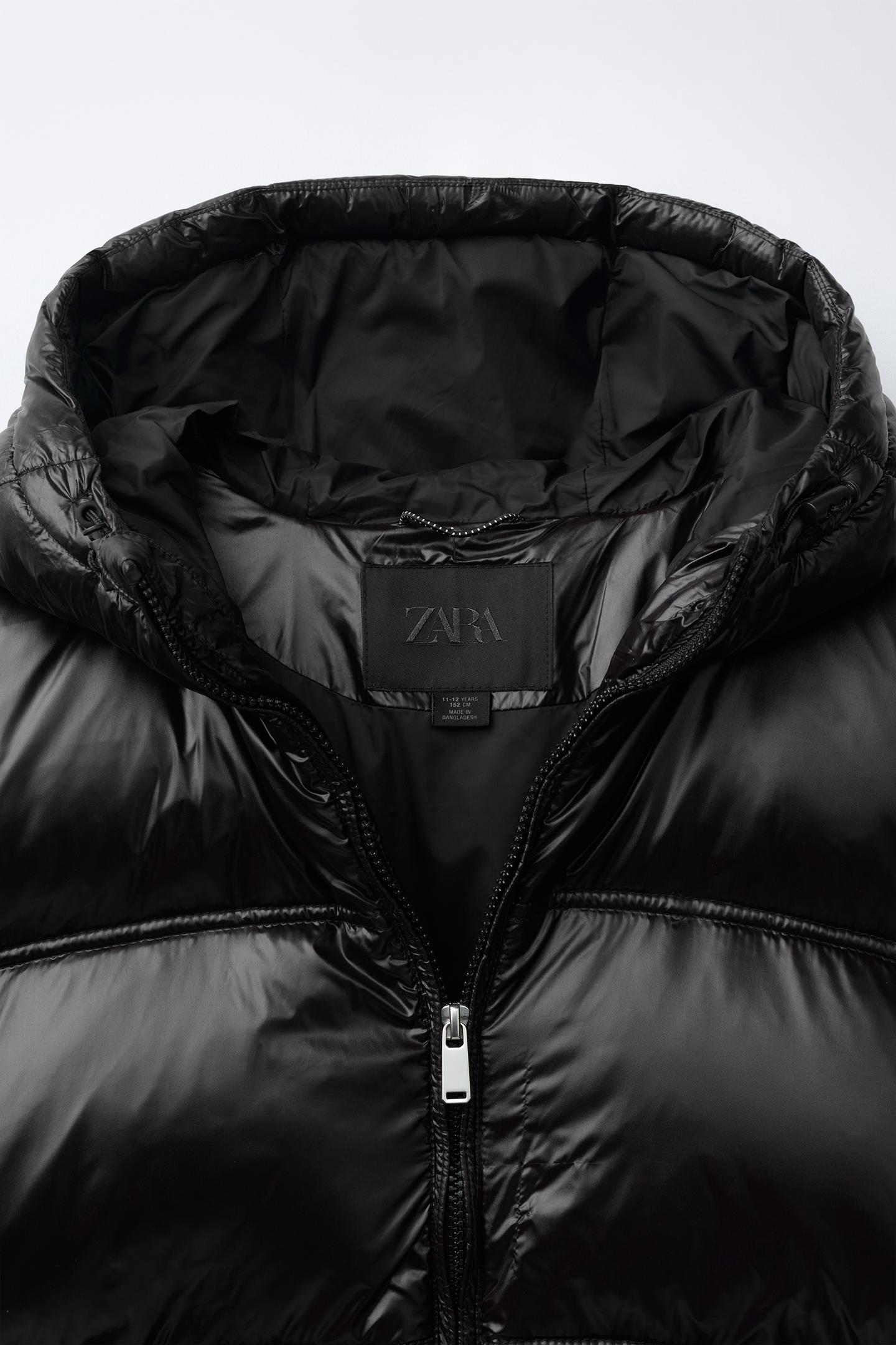 Детская куртка Zara 50/50 Down and Feather Glossy Water-Repellent Puffer, цвет: Чёрный — фото 7