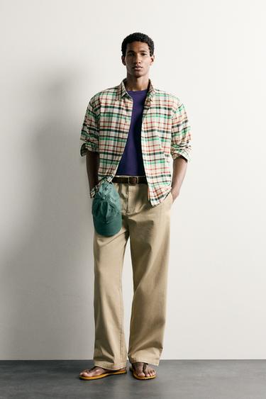 Zara RELAXED FIT PLAID SHIRT - white
