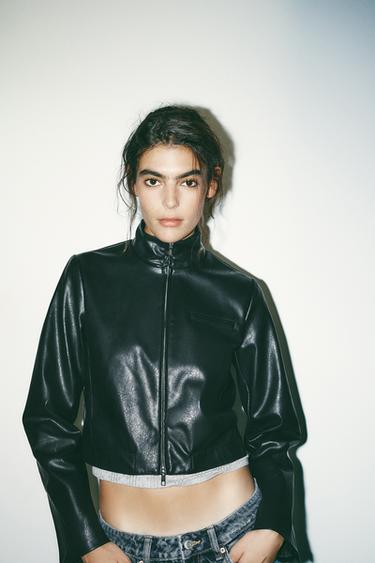 CROPPED FAUX LEATHER JACKET - Black by Zara
