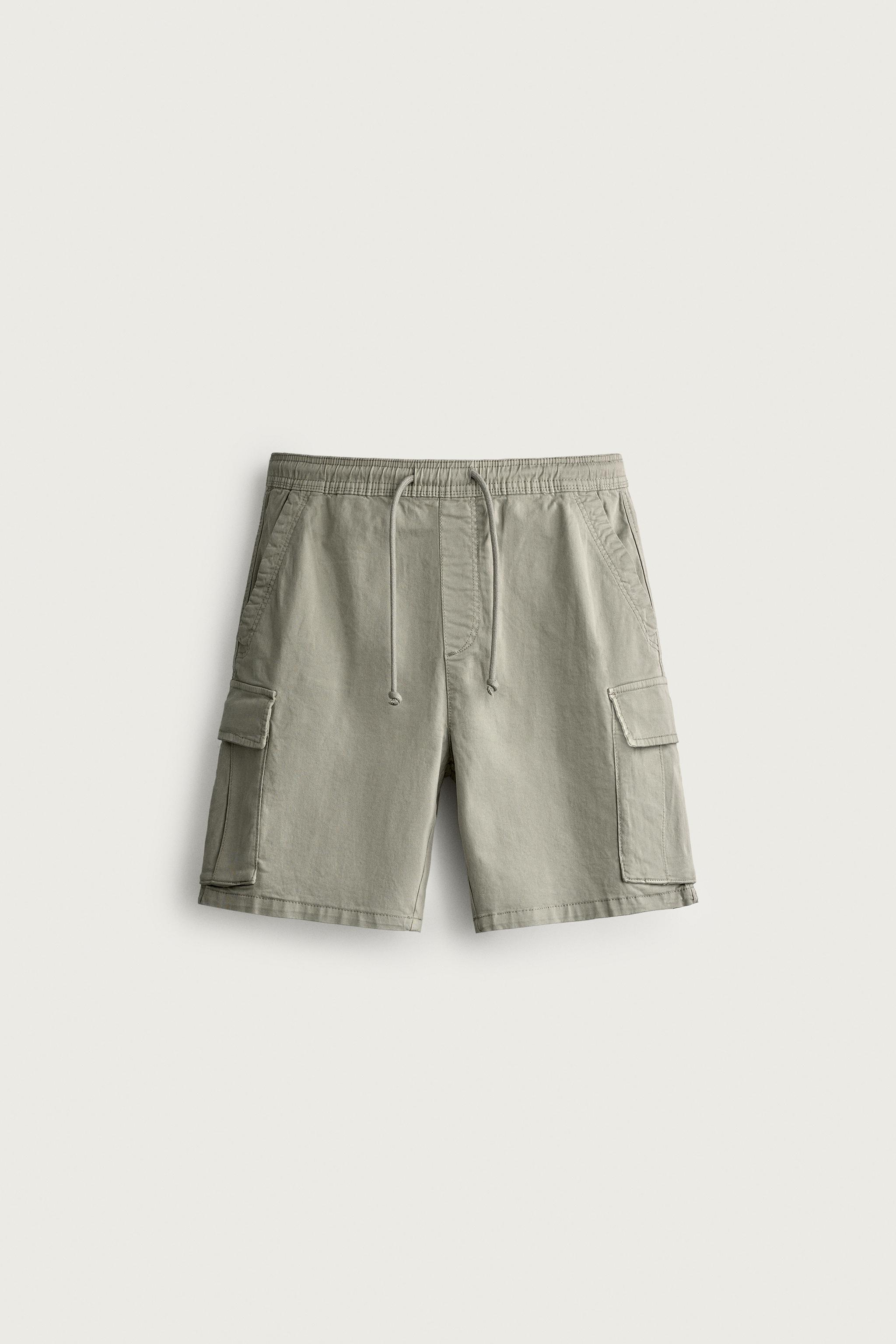 FADED RELAXED FIT CARGO BERMUDA SHORTS — Khaki