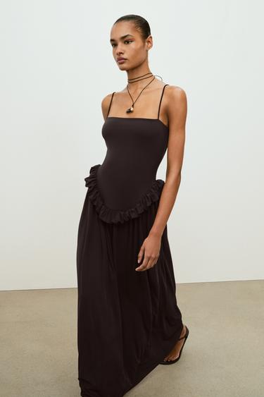 ROBE PEPLUM À VOLUME - Marron foncé de Zara - Image 2