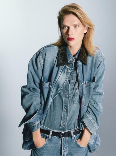 Chaqueta denim bolsillos - Azul agua de Zara