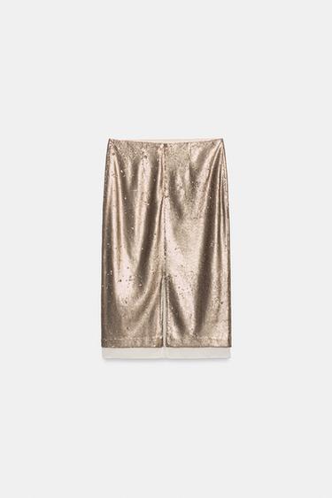 JUPE MIDI PAILLETTES ZW COLLECTION - Beige de Zara - Image 5