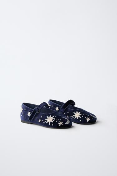 EMBROIDERED VELVET BALLERINA FLATS - Blue by Zara