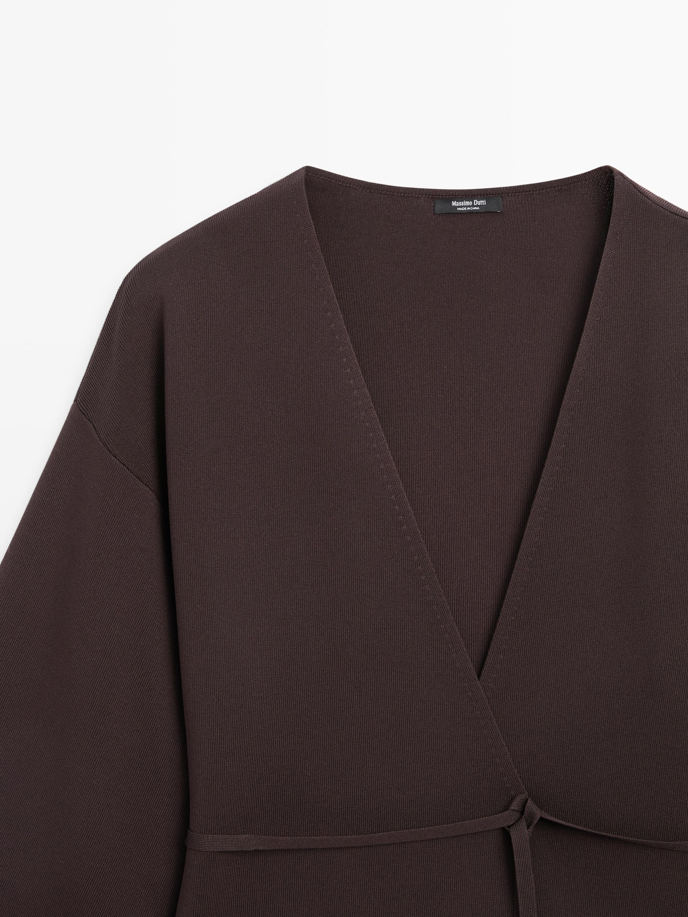 Flowing knit kimono with belt detail