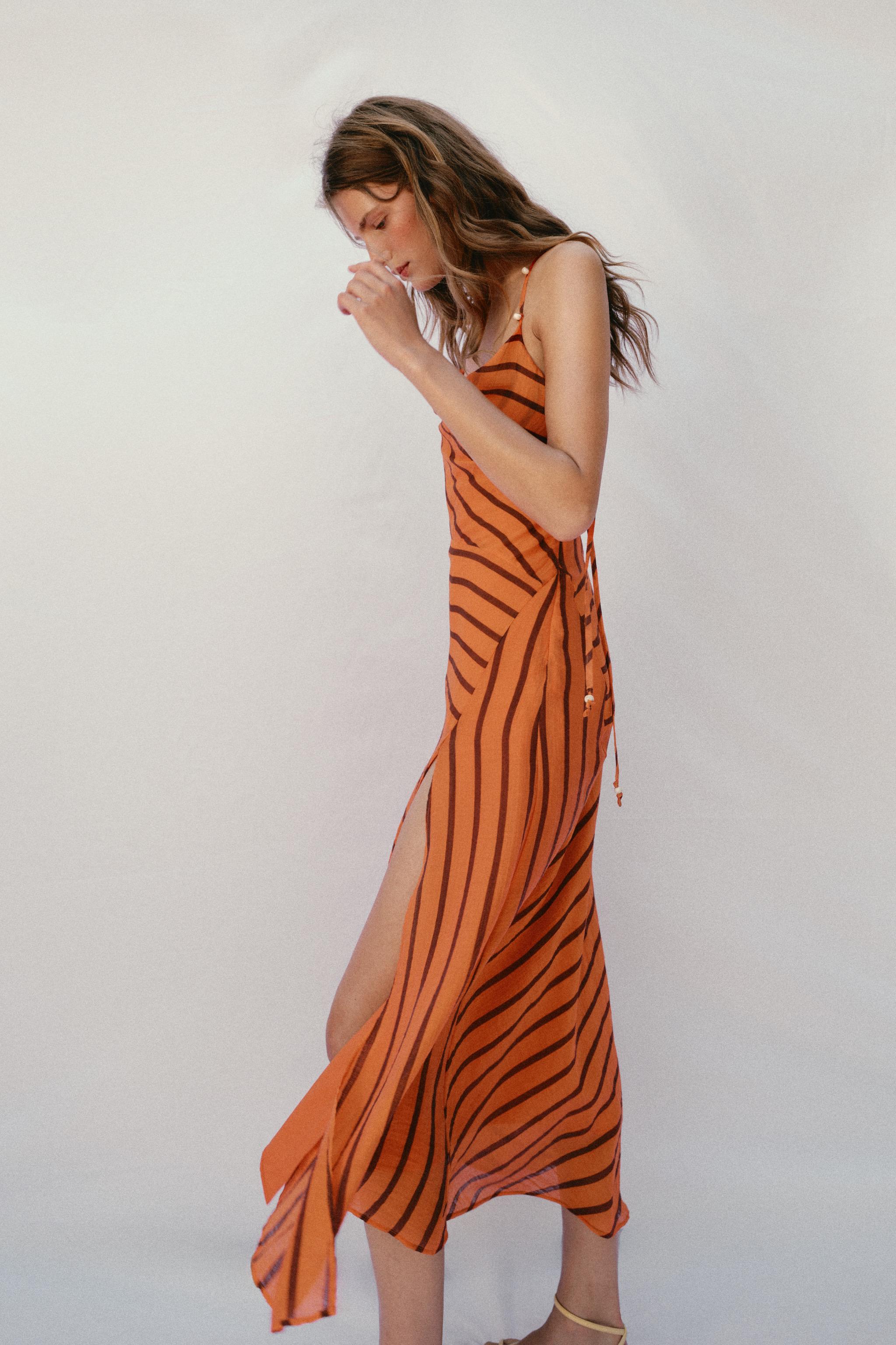 STRIPED STRAPPY MIDI DRESS
